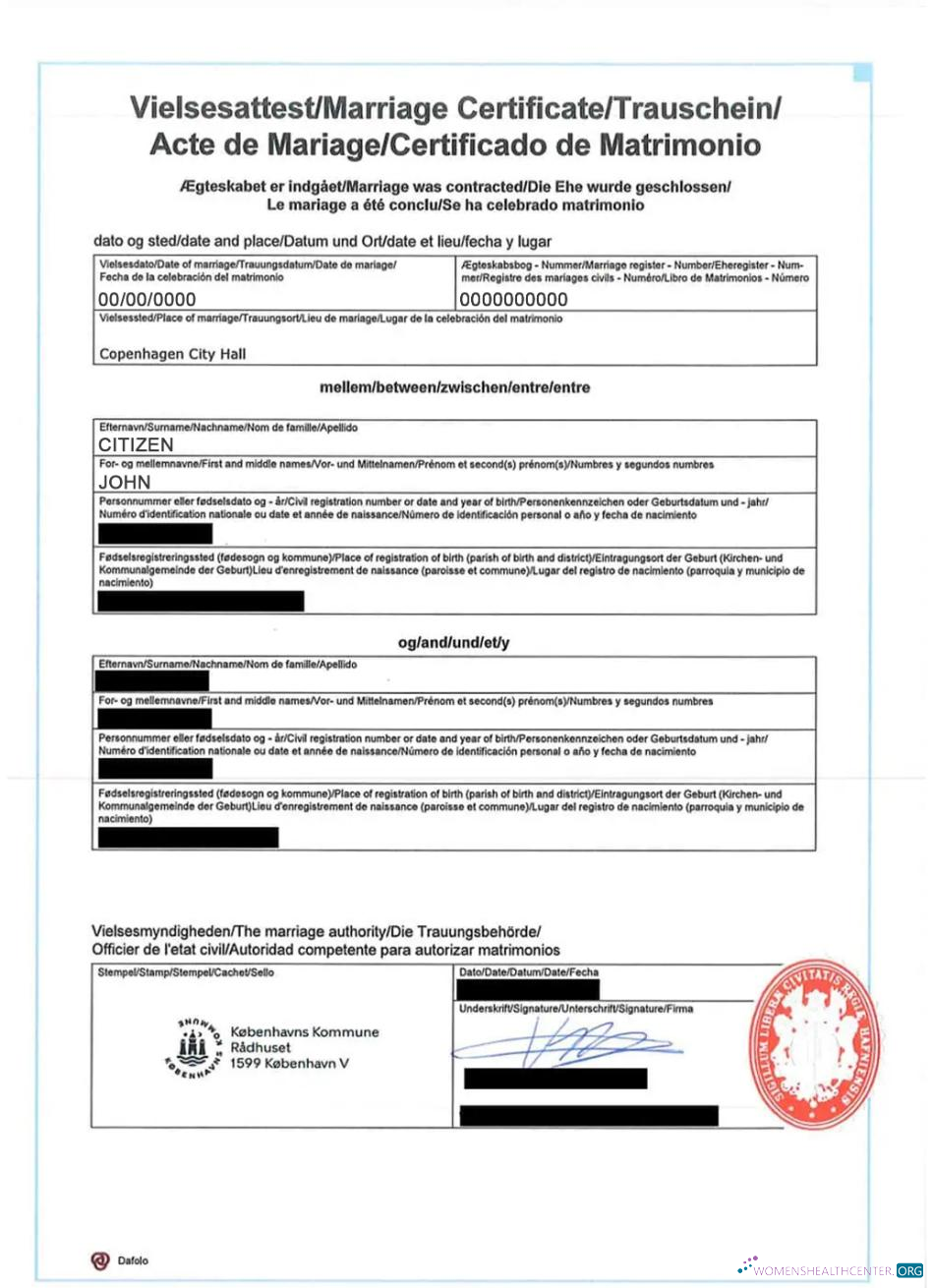 Download Denmark international marriage certificate Photoshop template